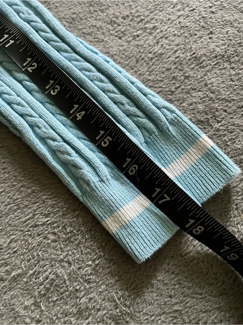 Burberry Light Blue Cable Knit V-Neck Sweater with White Trim